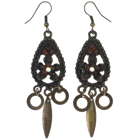 Mi Amore Antiqued AB Finish Dangle-Earrings Gold-Tone & Orange