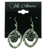 Silver-Tone & Black Colored Metal Dangle-Earrings