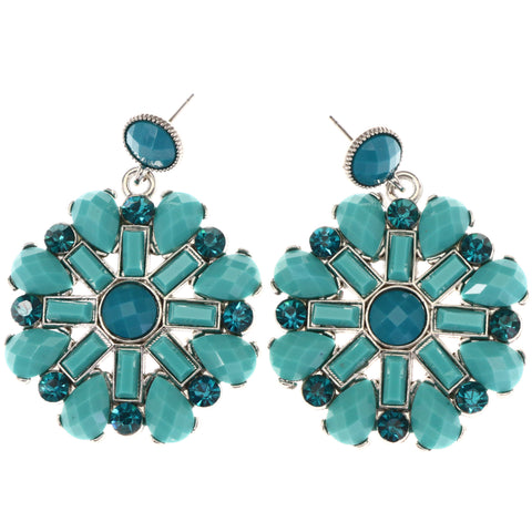 Mi Amore Flower Drop-Dangle-Earrings Blue/Silver-Tone