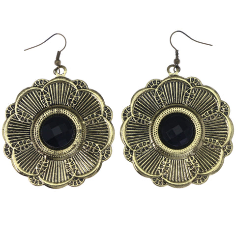 Mi Amore Antiqued Flower Dangle-Earrings Gold-Tone & Black