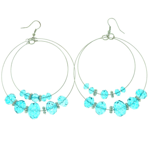 Silver-Tone Metal Dangle-Earrings With Blue Crystal Accents