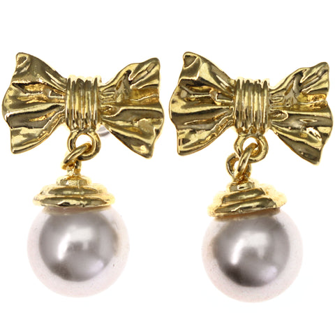 Mi Amore Bow Drop-Dangle-Earrings Gold-Tone/White