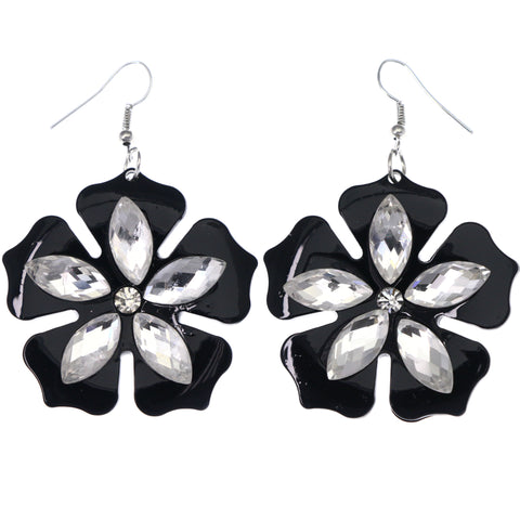 Mi Amore Flower Dangle-Earrings Black/Silver-Tone