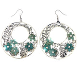 Mi Amore Flower Dangle-Earrings Silver-Tone/Green