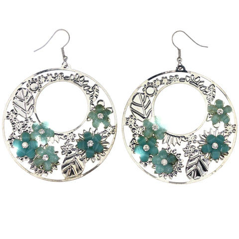 Mi Amore Flower Dangle-Earrings Silver-Tone/Green