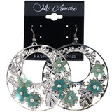 Mi Amore Flower Dangle-Earrings Silver-Tone/Green