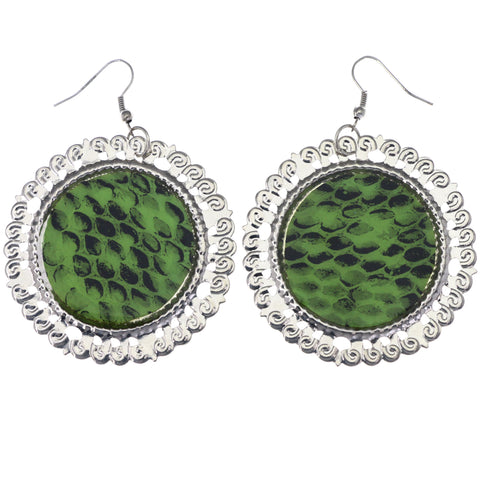 Mi Amore Snake Scale Pattern Dangle-Earrings Green/Silver-Tone