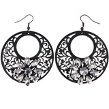Mi Amore Faceted Flower Dangle-Earrings Black & Silver-Tone