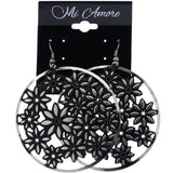 Mi Amore Flower Dangle-Earrings Silver-Tone/Black