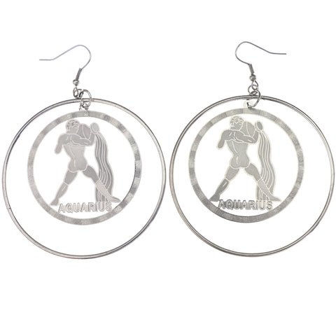 Mi Amore Zodiac Aquarius,Water-Bearer Dangle-Earrings Silver-Tone