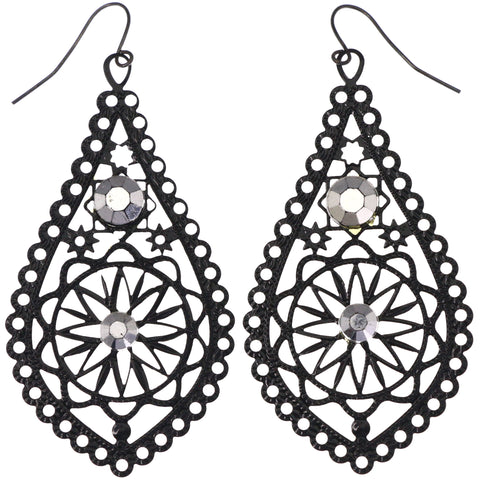 Mi Amore Flower Dangle-Earrings Black/Silver-Tone