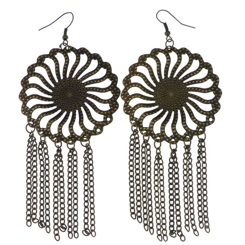 Mi Amore Antiqued Flower Dangle-Earrings Gold-Tone