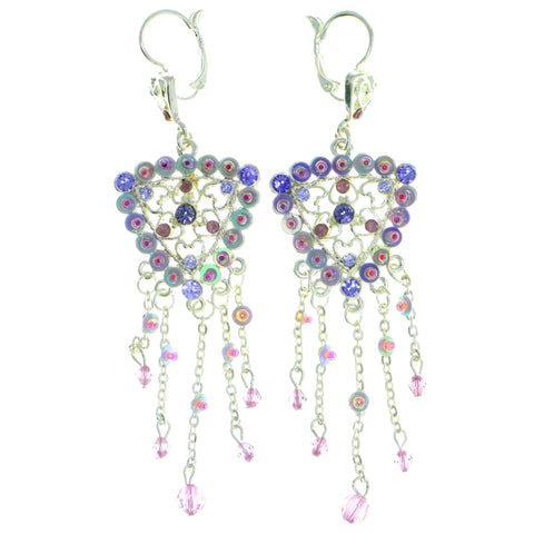 Mi Amore Heart Drop-Dangle-Earrings Silver-Tone/Purple