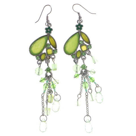 Mi Amore Flower Drop-Dangle-Earrings Silver-Tone/Green