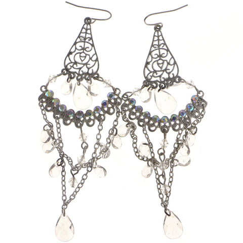 Mi Amore AB Finish Drop-Dangle-Earrings Silver-Tone