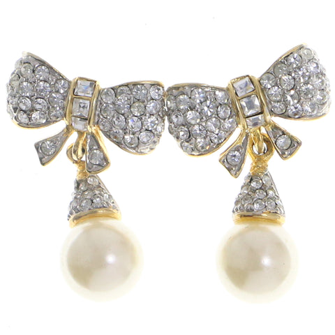 Mi Amore Bow Dangle-Earrings Gold-Tone/White