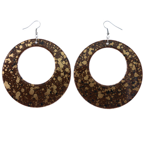 Mi Amore Paint Splatter Dangle-Earrings Brown/Gold-Tone