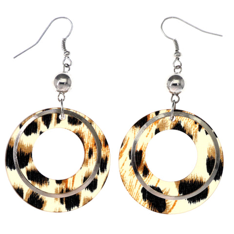 Mi Amore Cheetah Print Dangle-Earrings Silver-Tone/Brown