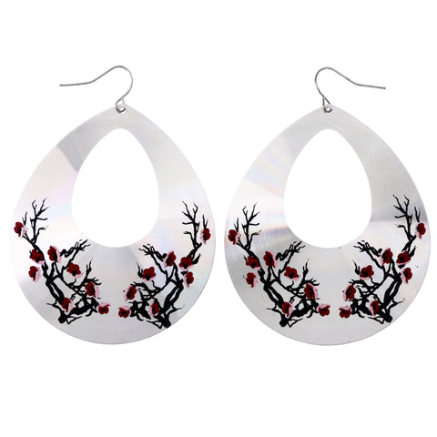 Mi Amore Flower Dangle-Earrings Silver-Tone/Red