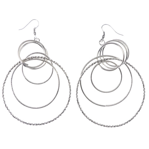 Mi Amore Textured Dangle-Earrings Silver-Tone