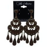 Mi Amore Antiqued Heart Dangle-Earrings Brown & Gold-Tone