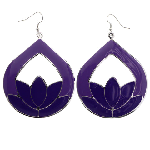Mi Amore Flower Dangle-Earrings Purple/Silver-Tone