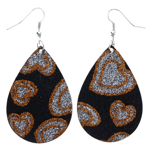 Mi Amore Glitter Heart Dangle-Earrings Black & Orange