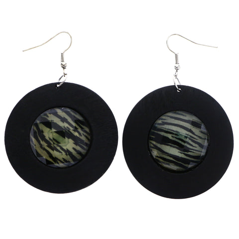 Mi Amore Faceted Zebra Stripe Dangle-Earrings Black & Green