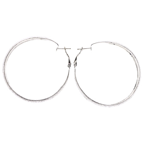 Mi Amore Textured Flower Hoop-Earrings Silver-Tone