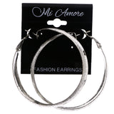Mi Amore Textured Flower Hoop-Earrings Silver-Tone