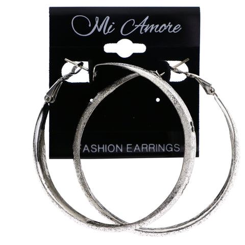 Mi Amore Textured Flower Hoop-Earrings Silver-Tone