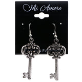 Mi Amore Antiqued Key Dangle-Earrings Silver-Tone & Black