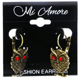 Mi Amore Antiqued Owl Dangle-Earrings Gold-Tone & Red