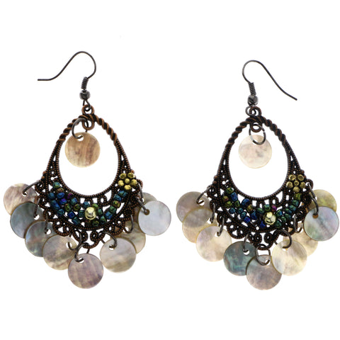 Mi Amore Shell AB Finish Dangle-Earrings Bronze-Tone & Blue
