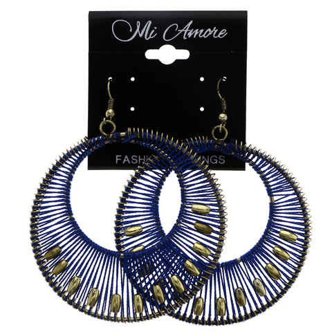 Mi Amore String Art Dangle-Earrings Blue/Gold-Tone