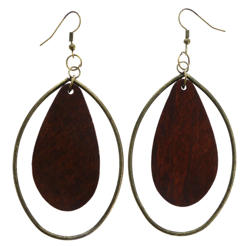 Mi Amore Antiqued Dangle-Earrings Brown/Gold-Tone