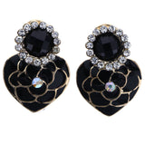 Mi Amore Heart Flower Stud-Earrings Black & Gold-Tone