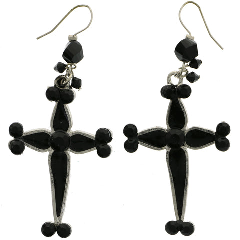 Mi Amore Cross Dangle-Earrings Black/Silver-Tone
