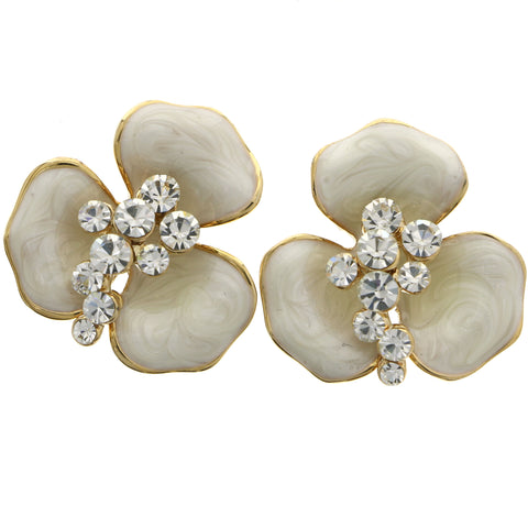 Mi Amore Flower Stud-Earrings Gold-Tone/White