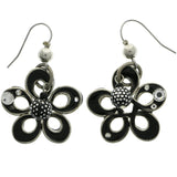 Mi Amore Flower with Polka-Spot Bead Dangle-Earrings Silver-Tone/Black
