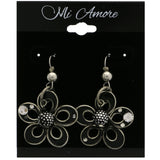 Mi Amore Flower with Polka-Spot Bead Dangle-Earrings Silver-Tone/Black