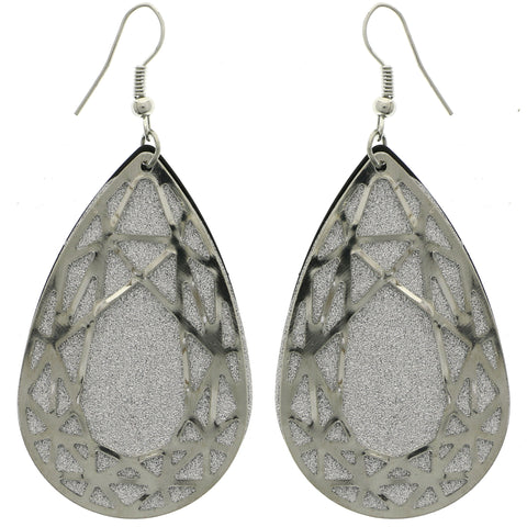Mi Amore Glitter Teardrop Shape Dangle-Earrings Silver-Tone