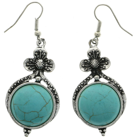 Mi Amore Faux-Turquoise Flower Dangle-Earrings Silver-Tone & Blue