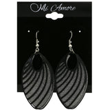 Mi Amore Stripe Cutout with Glitter Background Dangle-Earrings Black/Silver-Tone