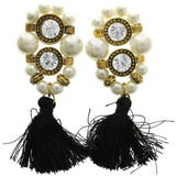 Mi Amore Black Tassel Dangle-Earrings Gold-Tone/White
