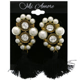 Mi Amore Black Tassel Dangle-Earrings Gold-Tone/White