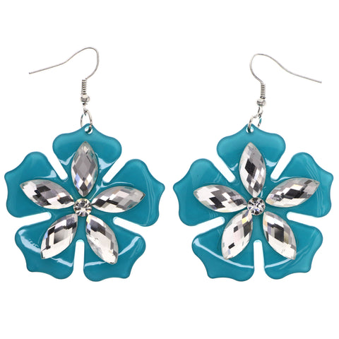 Mi Amore Flower Dangle-Earrings Blue/Silver-Tone