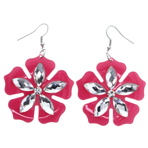 Mi Amore Flower Dangle-Earrings Pink/Silver-Tone