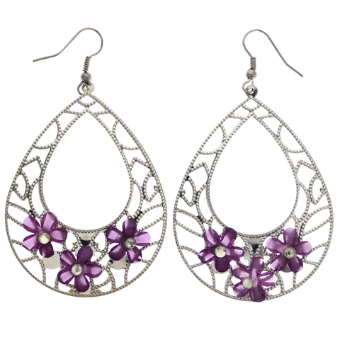 Mi Amore Flower Dangle-Earrings Silver-Tone/Purple