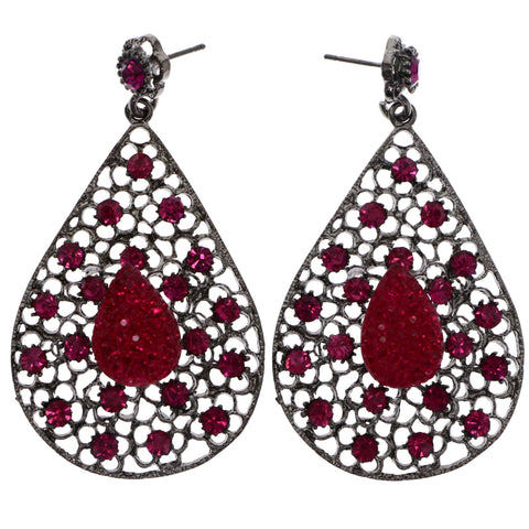 Mi Amore Flower Drop-Dangle-Earrings Silver-Tone/Pink